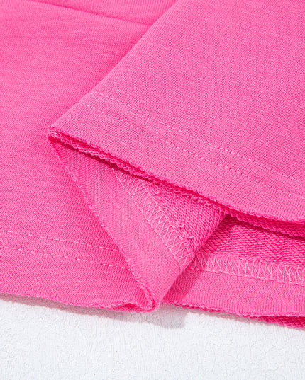 Bright Pink Raw Edge Henley Pullover and Jogger Pants Set