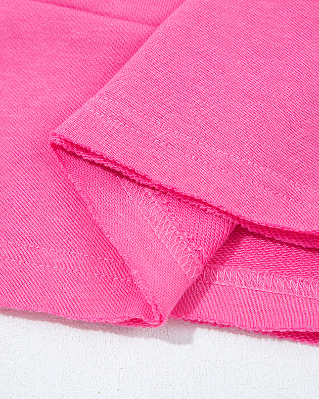 Bright Pink Raw Edge Henley Pullover and Jogger Pants Set