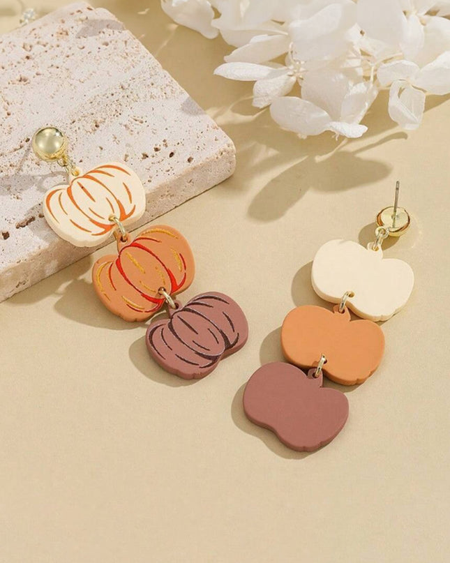 Russet Orange Halloween Retro Pumpkin Dangle Earrings