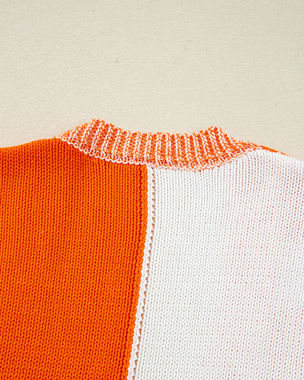 Orange Checkered Open Front Drop Shoulder Cardigan
