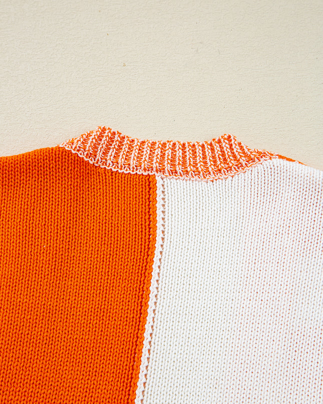 Orange Checkered Open Front Drop Shoulder Cardigan