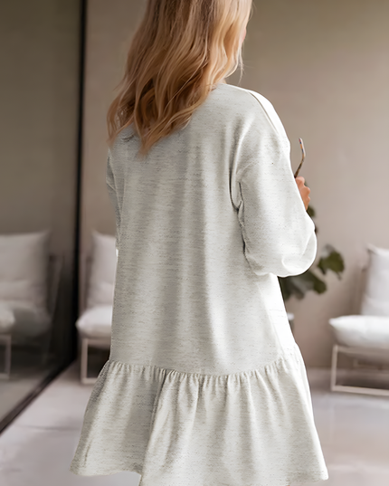 White Solid Color Ruffle Hem Mini Sweatshirt Dress