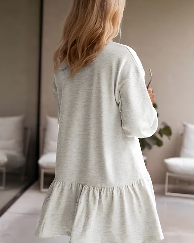 White Solid Color Ruffle Hem Mini Sweatshirt Dress