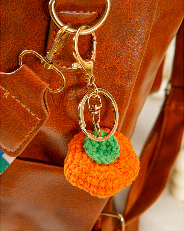 Orange Cute Crochet Fortune Persimmon Pendant Keychain