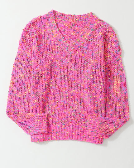Hot Pink Mixed Color Chunky Knit Sweater