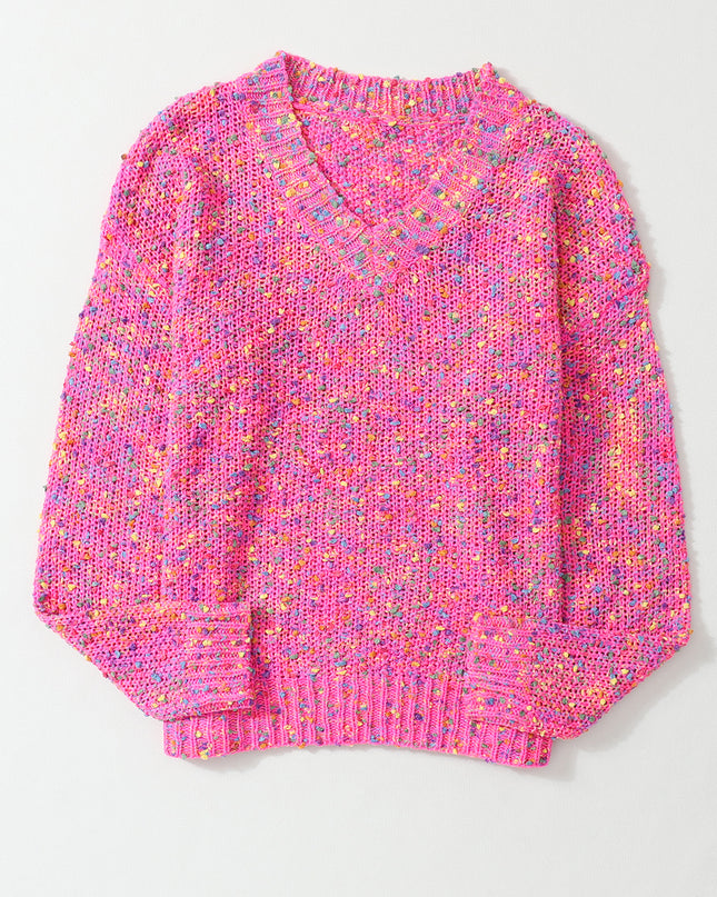 Hot Pink Mixed Color Chunky Knit Sweater