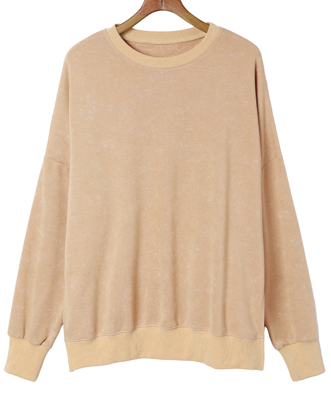 Khaki Plain Drop Shoulder Ribbed Trim Oversized Sweatshirt
