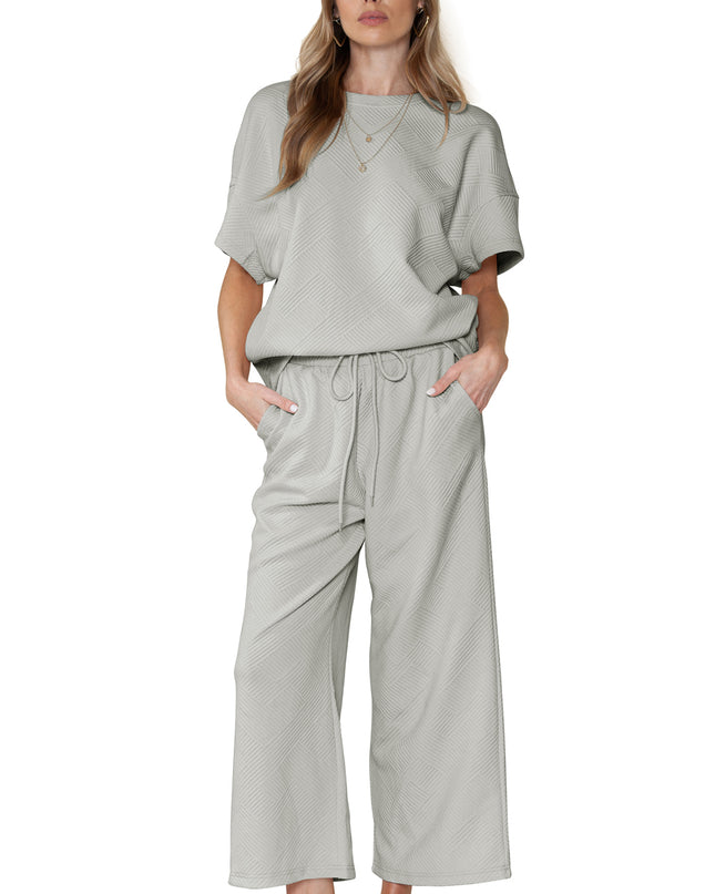 Black Textured Loose Fit T Shirt and Drawstring Pants Set