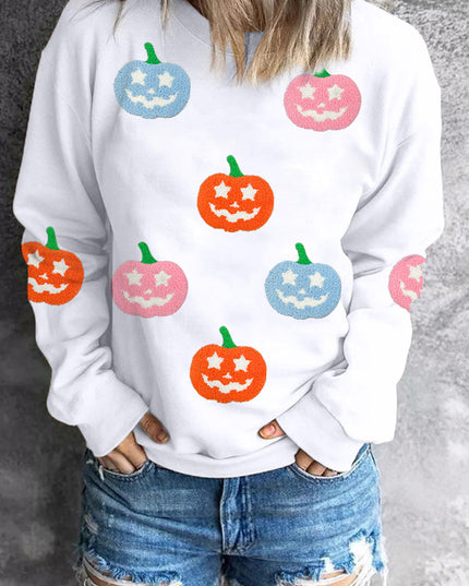 White Cute Halloween Pumpkin Graphic Sweatshirt