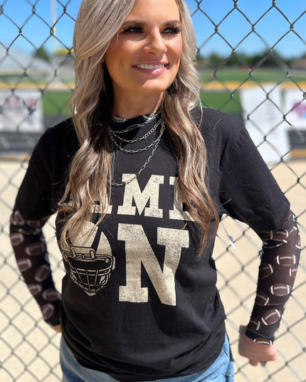 Black Game Day Football Mesh Sheer Long Sleeve Top