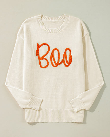 Apricot Halloween Boo Drop Shoulder Knit Sweater