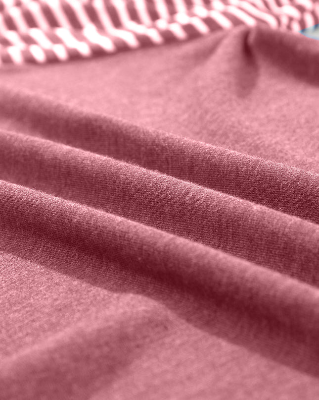 Rose Red Contrast Print Striped Raglan Long Sleeve Loose Top