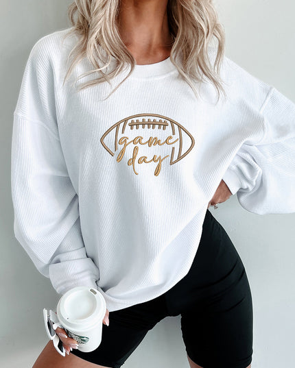 Dark Blue Football Graphic Drop Shoulder Game Day Corded Sweatshirt