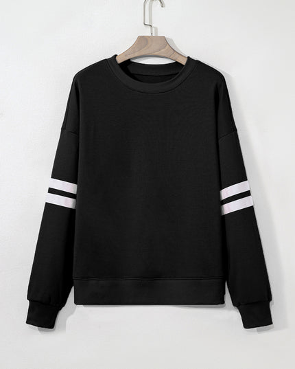 Fiery Red Preppy Striped Sleeve Loose Sweatshirt