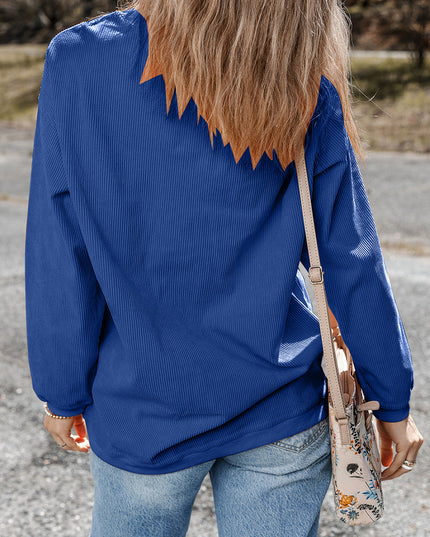 Dark Blue Football Graphic Drop Shoulder Game Day Corded Sweatshirt