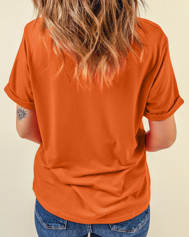 Black Sequined Halloween Spirit Pattern Patched Custom Casual Tee