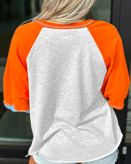 Light Grey HELLO PUMPKIN Patched Graphic Colorblock Raglan Sleeve Top