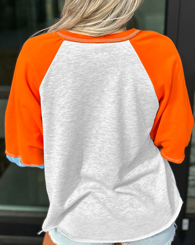 Light Grey HELLO PUMPKIN Patched Graphic Colorblock Raglan Sleeve Top