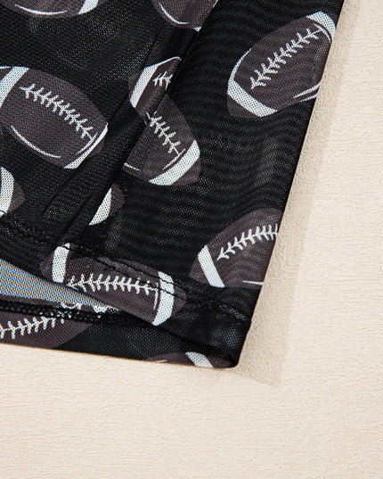 Black Game Day Football Mesh Sheer Long Sleeve Top