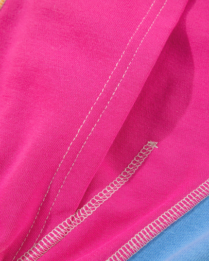 Grapefruit Orange Colorblock Patchwork Drop Shoulder Top