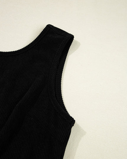 Black Corduroy Exposed Seam Sleeveless Mini Dress