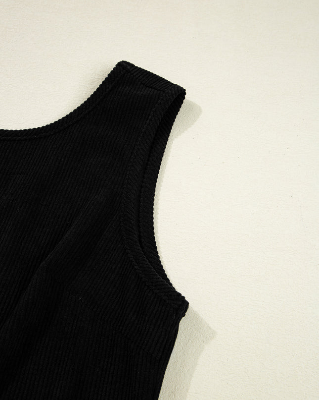 Black Corduroy Exposed Seam Sleeveless Mini Dress
