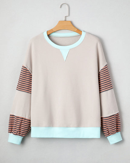 Delicacy Colorblock Patchwork Striped Sleeve Sweatshirt